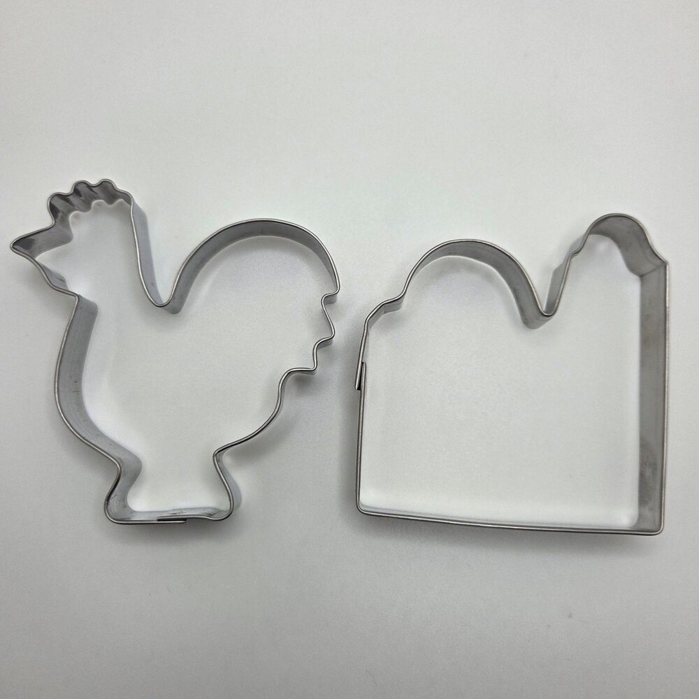 Metal Farm Cookie Cutters Rooster & Barn‎ 3x3 Baking Set